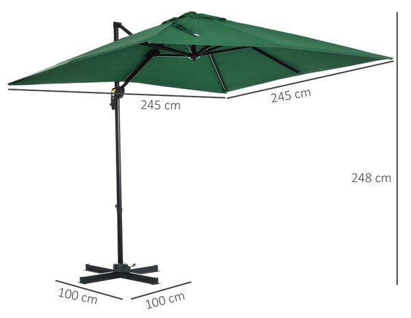 Outsunny Ombrellone da Giardino a Manovella 2.5x2.5 m con Rotazione 360° e Parasole Regolabile, Verde