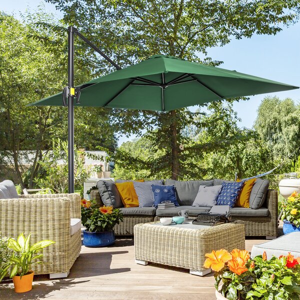 Outsunny Ombrellone da Giardino a Manovella 2.5x2.5 m con Rotazione 360° e Parasole Regolabile, Verde