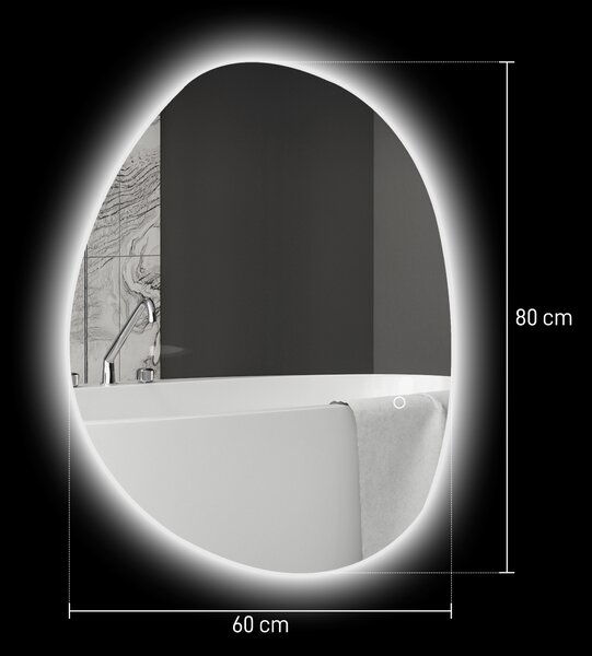 HOMCOM Specchio da Bagno Illuminato a LED con Colore e Temperatura Regolabile, in Vetro Temperato, 80x5x60 cm, Argento