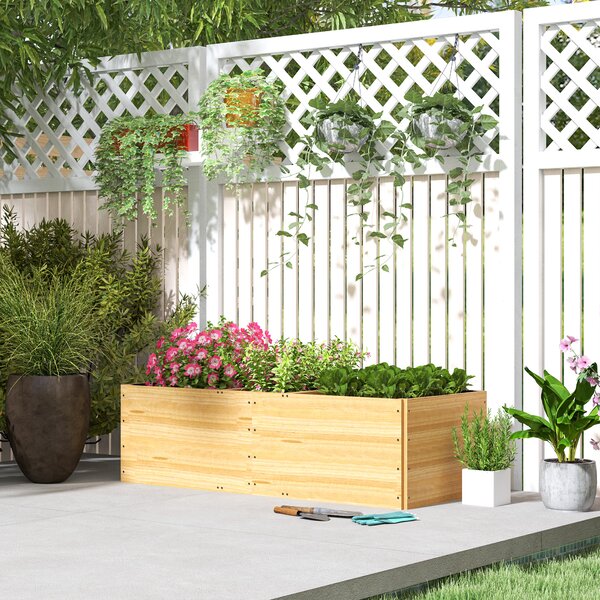 Outsunny Fioriera da Esterno in Legno di Abete Divisa in 3 Aree con Strato in Tessuto non Tessuto, 140x60x40 cm