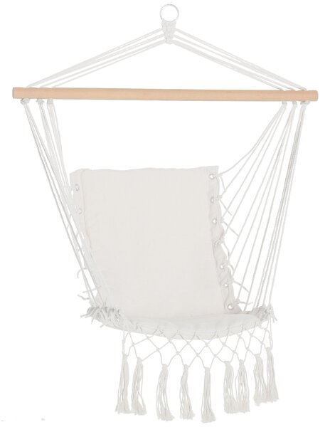 Outsunny Sedia Sospesa a Dondolo da Interno ed Esterno in Tessuto con Nappe, 90x50 cm, Crema