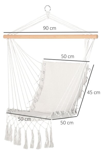 Outsunny Sedia Sospesa a Dondolo da Interno ed Esterno in Tessuto con Nappe, 90x50 cm, Crema
