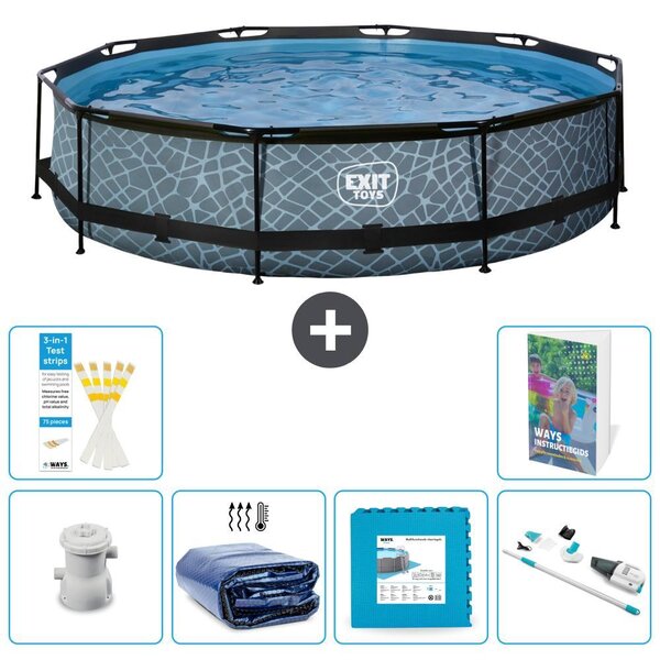 Piscina fuori terra "Exit Pool Rund" - Design effetto pietra - 360x76 cm - 5 pezzi - Modello S319