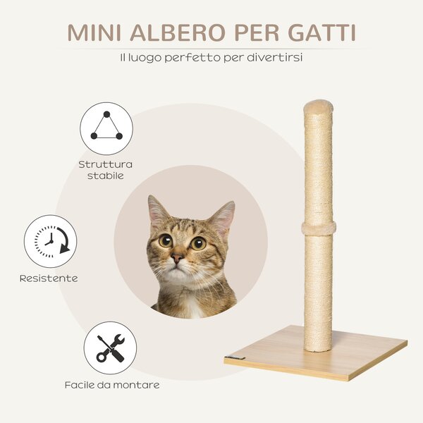 PawHut Tiragraffi per Gatti con Palo in Sisal Alto 60 cm e Base in Truciolato, Beige