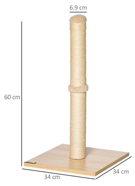 PawHut Tiragraffi per Gatti con Palo in Sisal Alto 60 cm e Base in Truciolato, Beige