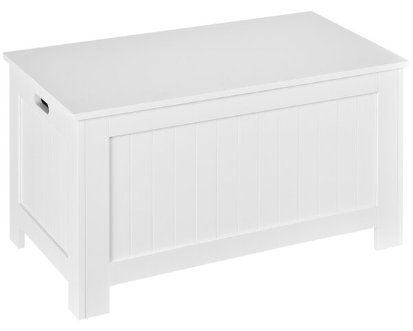 HOMCOM Panca Contenitore Multiuso in Legno MDF, 2 Maniglie e Apertura con Blocco di Sicurezza, 81x40x46cm, Bianco|Aosom