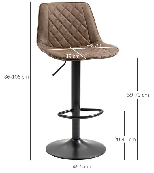 HOMCOM Set 2 Sgabelli da Bar con Altezza Regolabile e Girevoli, Rivestimento in Finta Pelle, Marrone Scuro