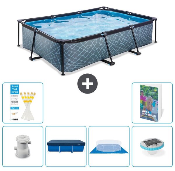 Piscina fuori terra rettangolare - aspetto pietra - 300x200x65 cm - composta da 5 elementi - modello S248