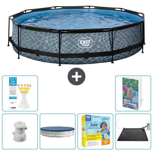 Piscina fuori terra - Design effetto pietra - 360x76 cm - 5 pezzi - Modello S234
