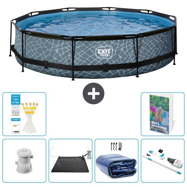Piscina a sfioro "Exit Pool Rund" - Design effetto pietra - 360x76 cm - 5 pezzi - Modello S252