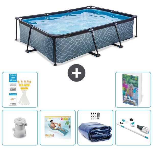 Piscina fuori terra rettangolare - aspetto pietra - 300x200x65 cm - composta da 5 elementi - modello S261