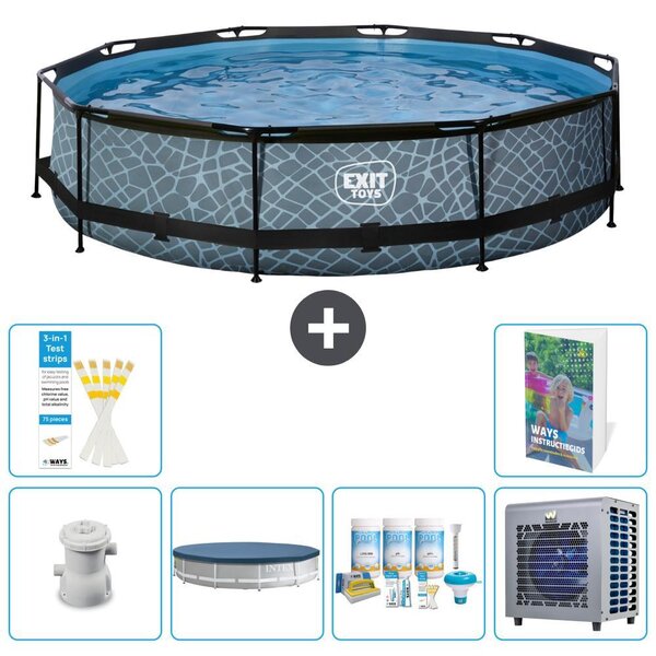 Piscina a sfioro "Exit Pool Rund" - Design effetto pietra - 360x76 cm - 5 pezzi - Modello S264