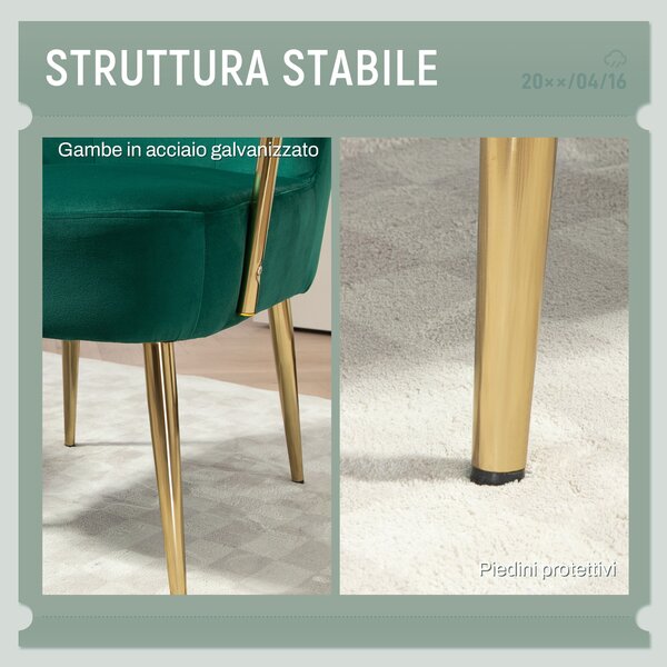 Poltrona Girevole In Velluto HOMCOM - Verde, Con Gambe In Acciaio, Seduta Imbottita Per Salotto O Studio - Foto 7