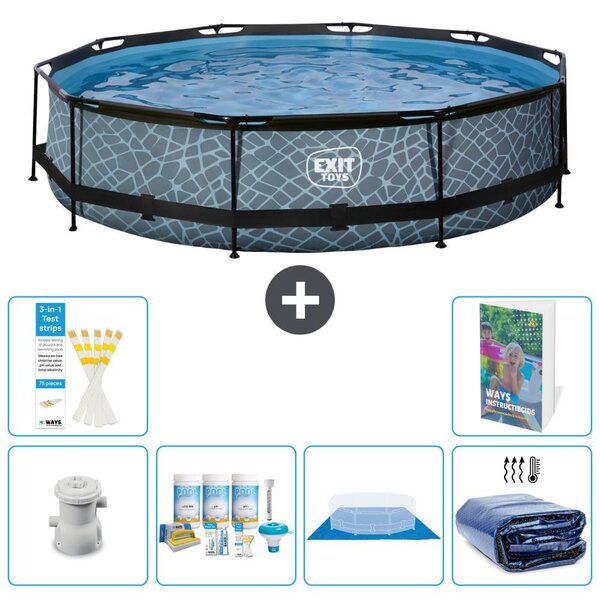 Piscina fuori terra - Design effetto pietra - 360x76 cm - 5 pezzi - Modello S289