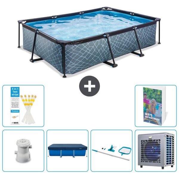 Piscina fuori terra rettangolare - aspetto pietra - 300x200x65 cm - composta da 5 elementi - modello S283