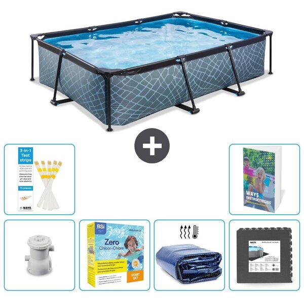 Piscina fuori terra rettangolare - aspetto pietra - 300x200x65 cm - composta da 5 elementi - modello S285