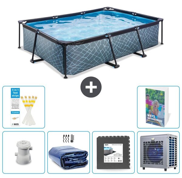 Piscina fuori terra rettangolare - aspetto pietra - 300x200x65 cm - composta da 5 elementi - modello S190
