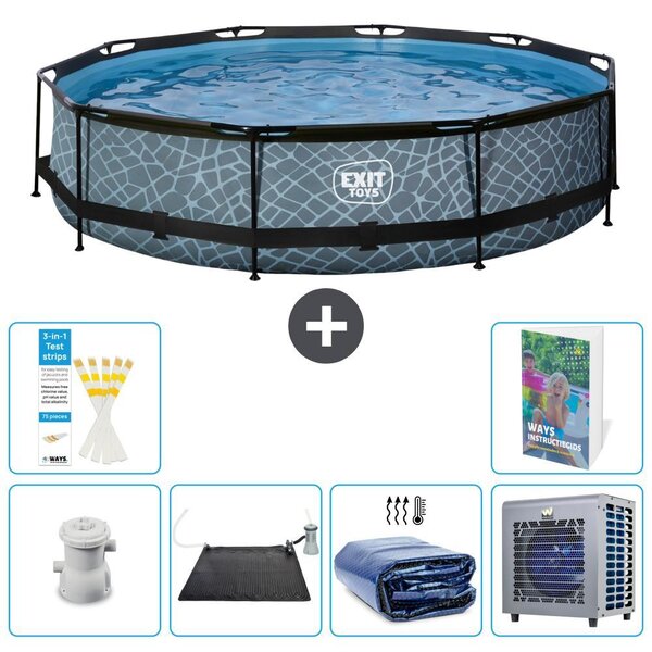 Piscina a sfioro "Exit Pool Rund" - Design effetto pietra - 360x76 cm - 5 pezzi - Modello S216