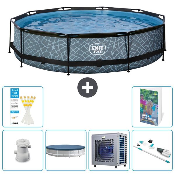 Piscina fuori terra - Design effetto pietra - 360x76 cm - 5 pezzi - Modello S199