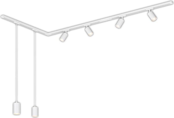 Sistema a binario Briloner Rail, set completo, 4 faretti GU10, 2 pendenti GU10, orientabili, forma a L, bianco, 2,25 m