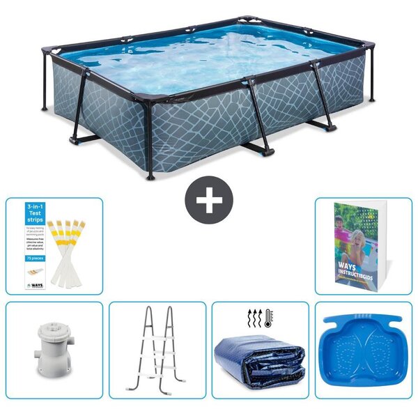 Piscina fuori terra rettangolare - aspetto pietra - 300x200x65 cm - composta da 5 elementi - modello S318