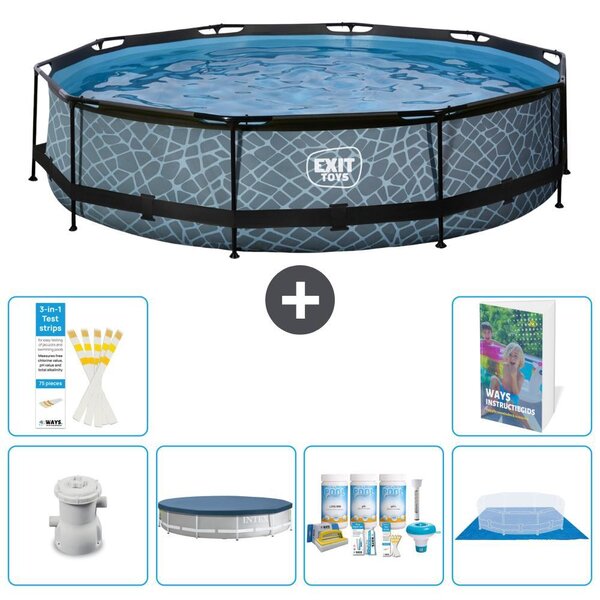 Piscina a sfioro "Exit Pool Rund" - Design effetto pietra - 360x76 cm - 5 pezzi - Modello S251
