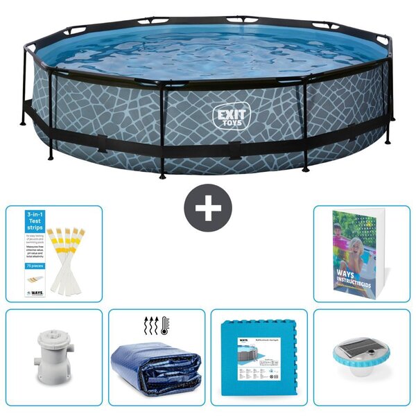 Piscina fuori terra "Exit Pool Rund" - Design effetto pietra - 360x76 cm - 5 pezzi - Modello S326