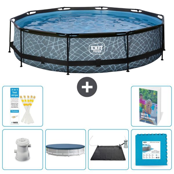 Piscina a sfioro "Exit Pool Rund" - Design effetto pietra - 360x76 cm - 5 pezzi - Modello S273
