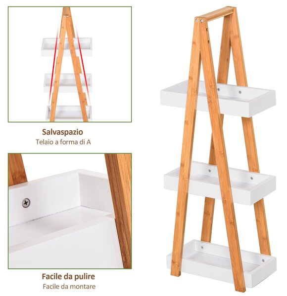 Kleankin Scaffale Bagno 3 Ripiani in MDF e Bambù naturale, Struttura piramidale, 30x18x81cm, Colore Legno e Grigio|Aosom Italy