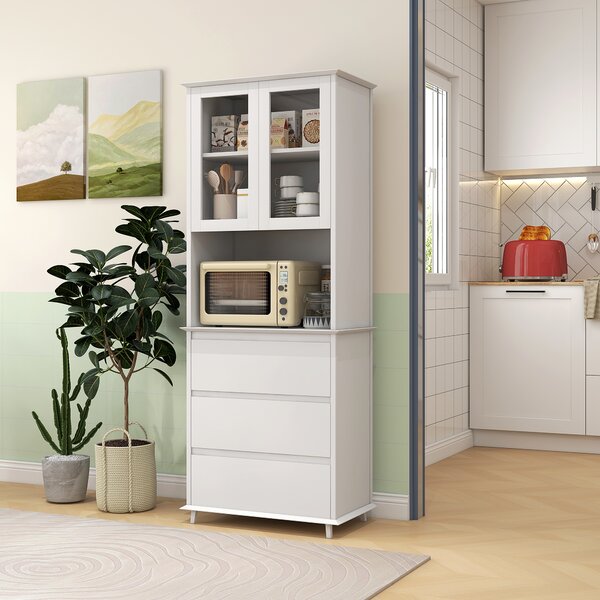 HOMCOM Dispensa Cucina Alta con Armadietto a 2 Livelli e 3 Cassetti, in MDF, 68x38x172 cm, Bianco|Aosom