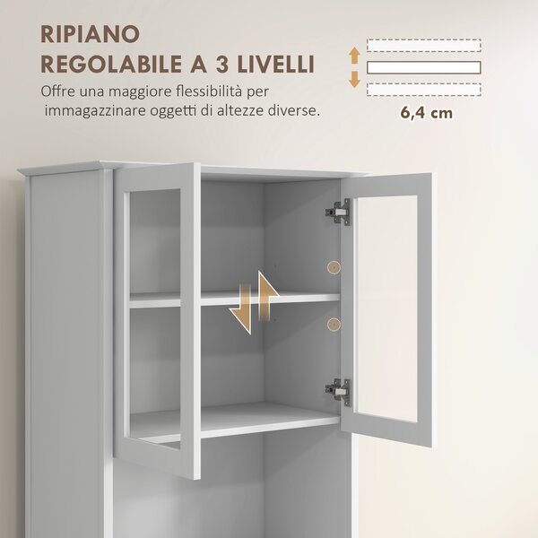 HOMCOM Dispensa Cucina Alta con Armadietto a 2 Livelli e 3 Cassetti, in MDF, 68x38x172 cm, Bianco|Aosom