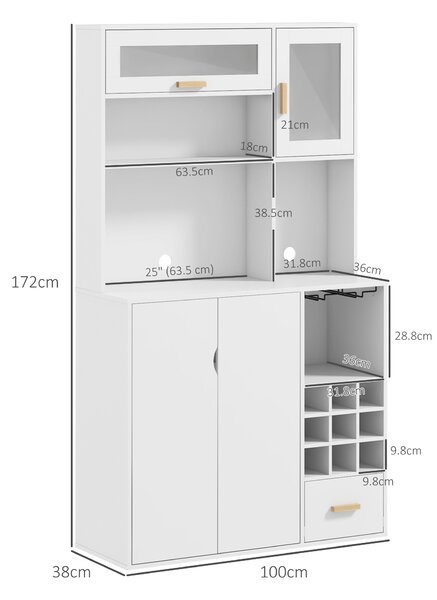 HOMCOM Mobile Dispensa con Portabottiglie, Armadietti, Ripiani e Cassetto, in Truciolato e Legno, 100x38x172 cm, Bianco|Aosom
