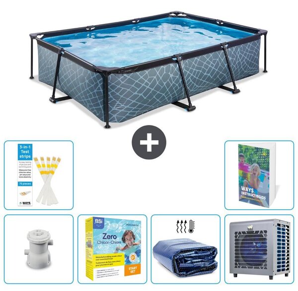 Piscina fuori terra rettangolare - aspetto pietra - 300x200x65 cm - composta da 5 elementi - modello S331