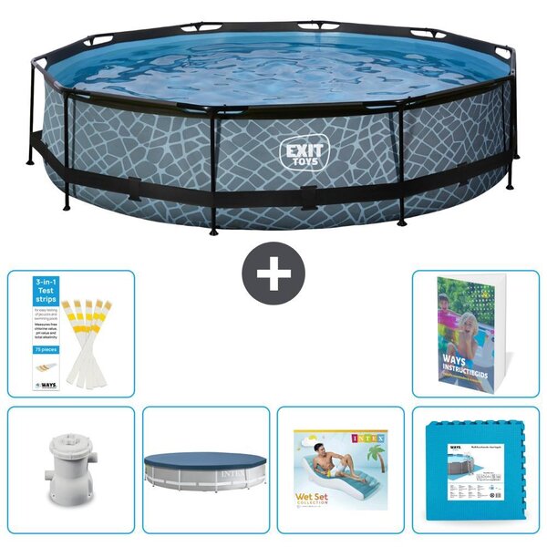 Piscina a sfioro "Exit Pool Rund" - Design effetto pietra - 360x76 cm - 5 pezzi - Modello S303