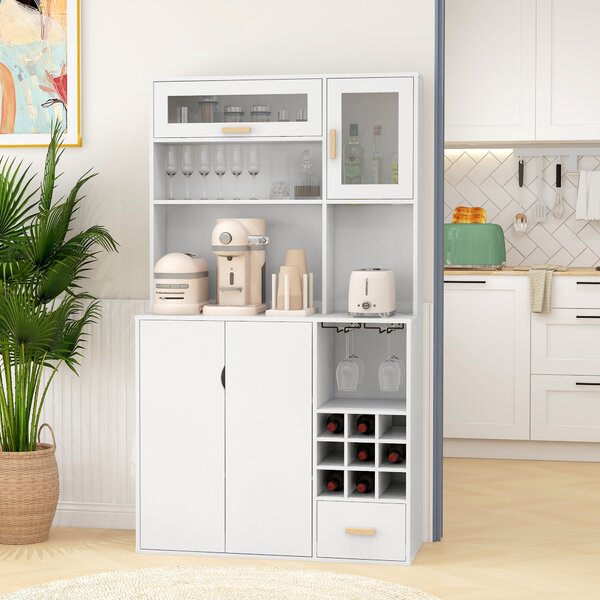 HOMCOM Mobile Dispensa con Portabottiglie, Armadietti, Ripiani e Cassetto, in Truciolato e Legno, 100x38x172 cm, Bianco|Aosom