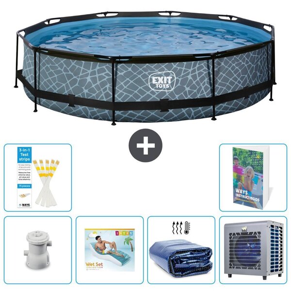 Piscina fuori terra - Design effetto pietra - 360x76 cm - 5 pezzi - Modello S286