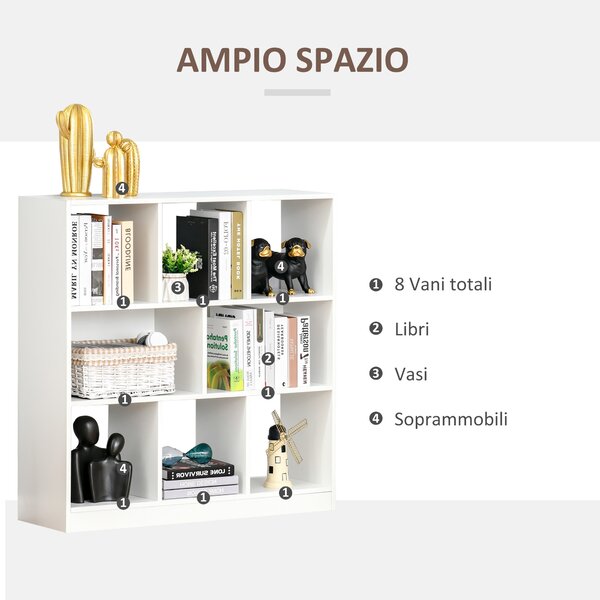 HOMCOM Mobile Libreria Portaoggetti a 3 Livelli e 8 Ripiani Totali, in MDF, 97.5x30x100 cm, Bianco|Aosom
