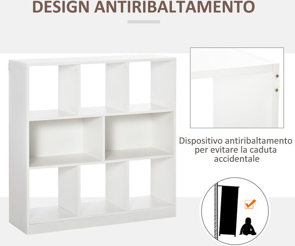 HOMCOM Mobile Libreria Portaoggetti a 3 Livelli e 8 Ripiani Totali, in MDF, 97.5x30x100 cm, Bianco|Aosom
