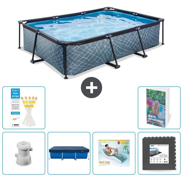 Piscina fuori terra rettangolare - aspetto pietra - 300x200x65 cm - composta da 5 elementi - modello S223