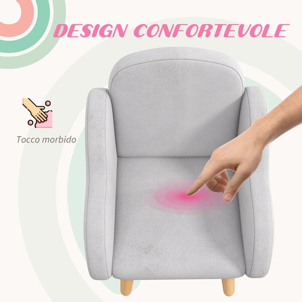 ZONEKIZ Poltrona per Bambini fino a 3 Anni con Braccioli a Nuvola in Tessuto, 46x51x55cm, Grigio|Aosom