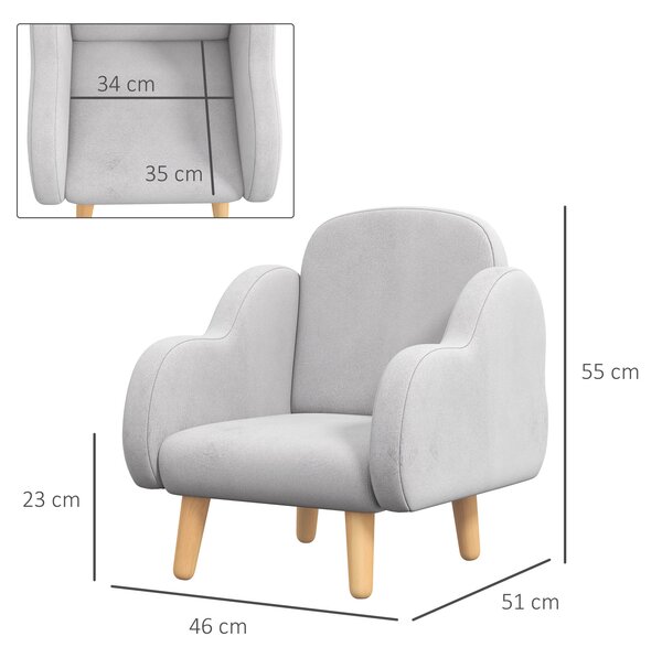 ZONEKIZ Poltrona per Bambini fino a 3 Anni con Braccioli a Nuvola in Tessuto, 46x51x55cm, Grigio|Aosom