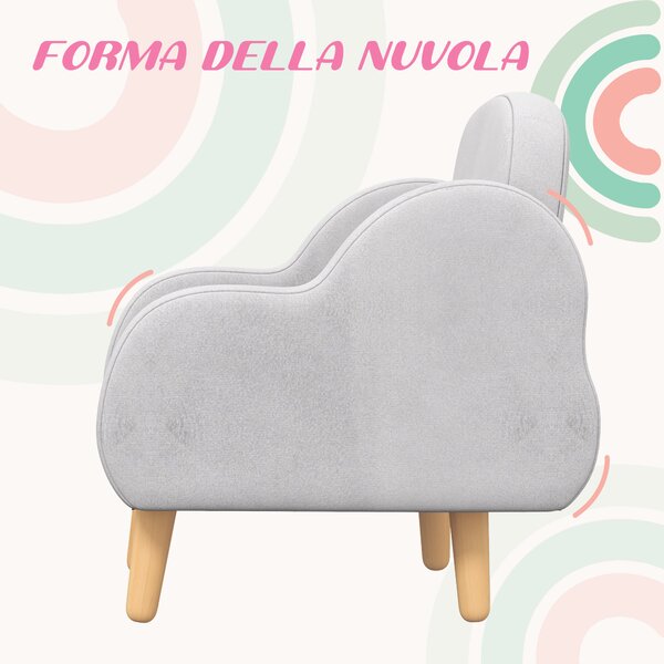 ZONEKIZ Poltrona per Bambini fino a 3 Anni con Braccioli a Nuvola in Tessuto, 46x51x55cm, Grigio|Aosom