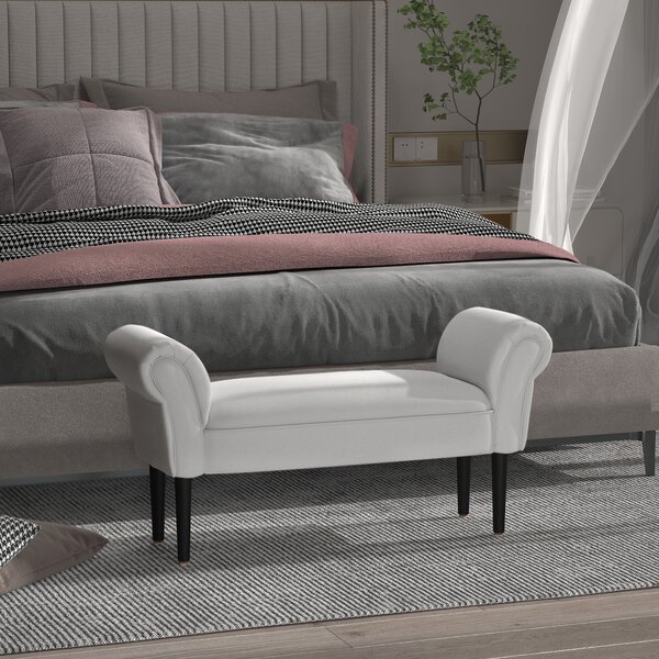 HOMCOM Panca Fondo Letto Imbottita di Design con Braccioli Arrotolati per Camera da Letto, Grigio, 102x31x51cm|Aosom