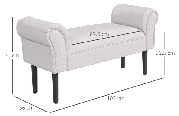 HOMCOM Panca Fondo Letto Imbottita di Design con Braccioli Arrotolati per Camera da Letto, Grigio, 102x31x51cm|Aosom