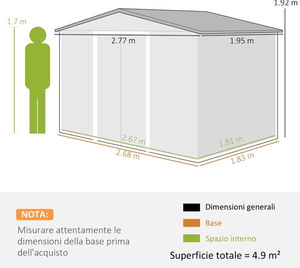 Outsunny Capanno da Giardino con Doppie Porte Scorrevoli in Lamiera di Acciaio, Casetta Attrezzi in Acciaio, 277x195x192 cm, Verde | Aosom Italy