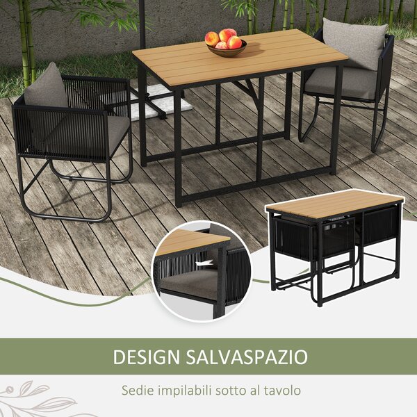 Outsunny Set da Giardino 3 Pezzi in Rattan con 2 Sedie 50x51.5x67 cm e Tavolo 110x60x75 cm in Legno Composito|Aosom