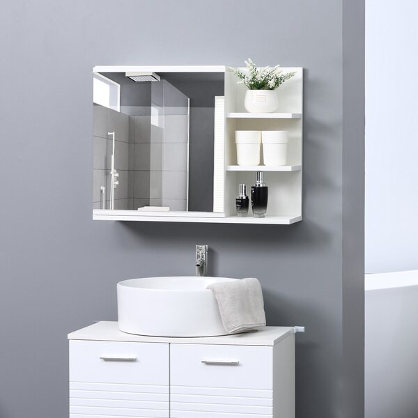 Kleankin Mobiletto Bagno Moderno con Specchio e 3 Ripiani Laterali in Legno, a Parete con Anta e 4 viti a espansione, 60x18x50cm, Bianco |Aosom italy