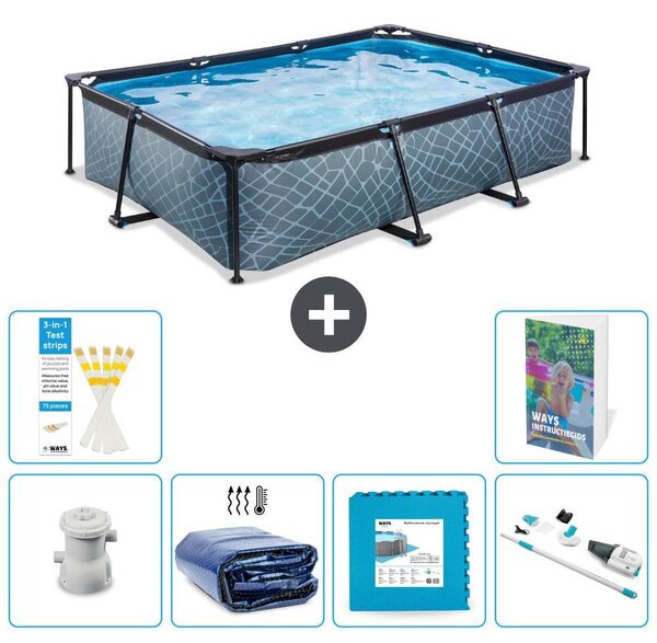 Piscina fuori terra rettangolare - aspetto pietra - 300x200x65 cm - composta da 5 elementi - modello S319