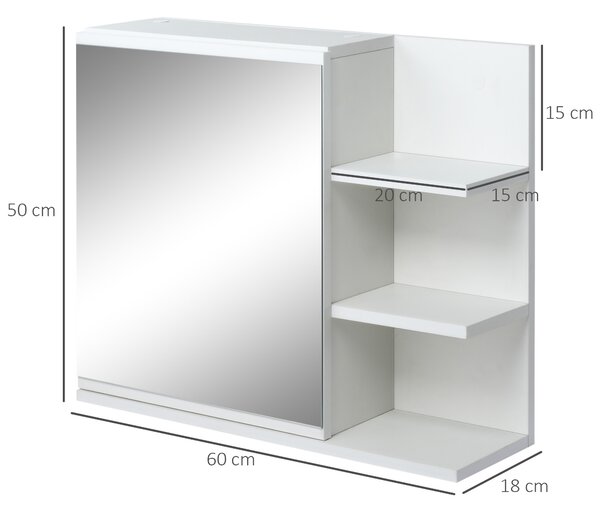 Kleankin Mobiletto Bagno Moderno con Specchio e 3 Ripiani Laterali in Legno, a Parete con Anta e 4 viti a espansione, 60x18x50cm, Bianco |Aosom italy