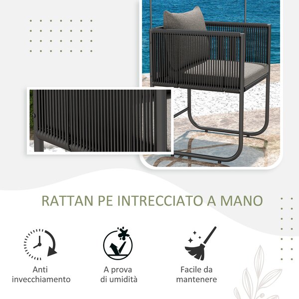 Outsunny Set da Giardino 3 Pezzi in Rattan con 2 Sedie 50x51.5x67 cm e Tavolo 110x60x75 cm in Legno Composito|Aosom